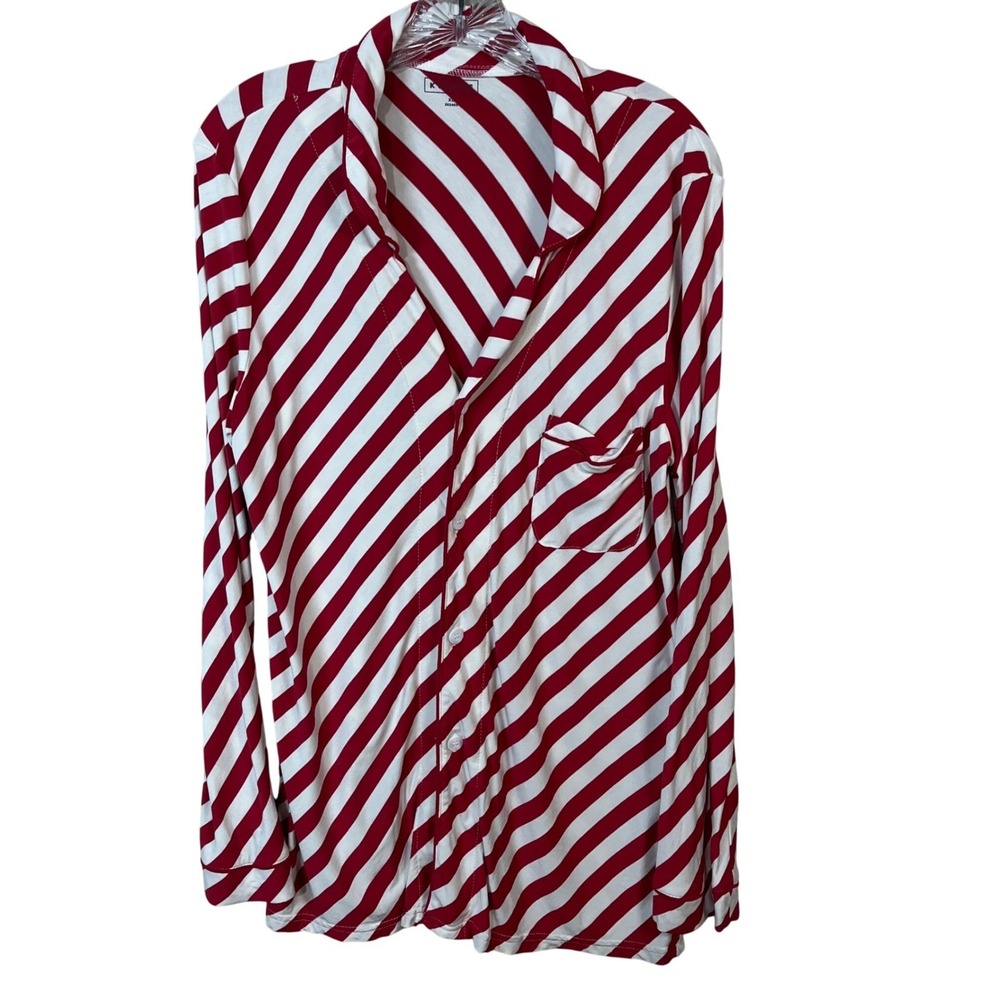 Kickee‎ Pajama Top Womens XL Red White Striped Bamboo Viscose Long Sleeve Button